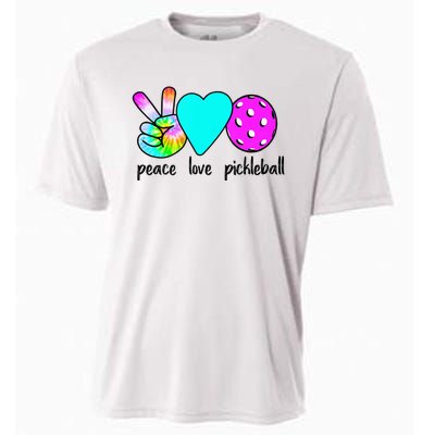 Womans Pickleballer Gift Peace Love Pickleball Tie Dye Cooling Performance Crew T-Shirt