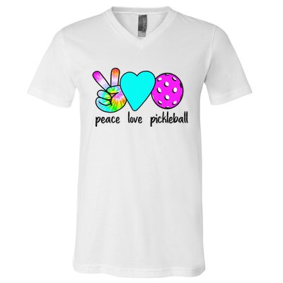 Womans Pickleballer Gift Peace Love Pickleball Tie Dye V-Neck T-Shirt