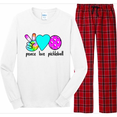 Womans Pickleballer Gift Peace Love Pickleball Tie Dye Long Sleeve Pajama Set