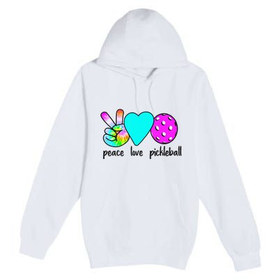 Womans Pickleballer Gift Peace Love Pickleball Tie Dye Premium Pullover Hoodie