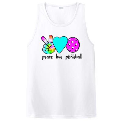 Womans Pickleballer Gift Peace Love Pickleball Tie Dye PosiCharge Competitor Tank