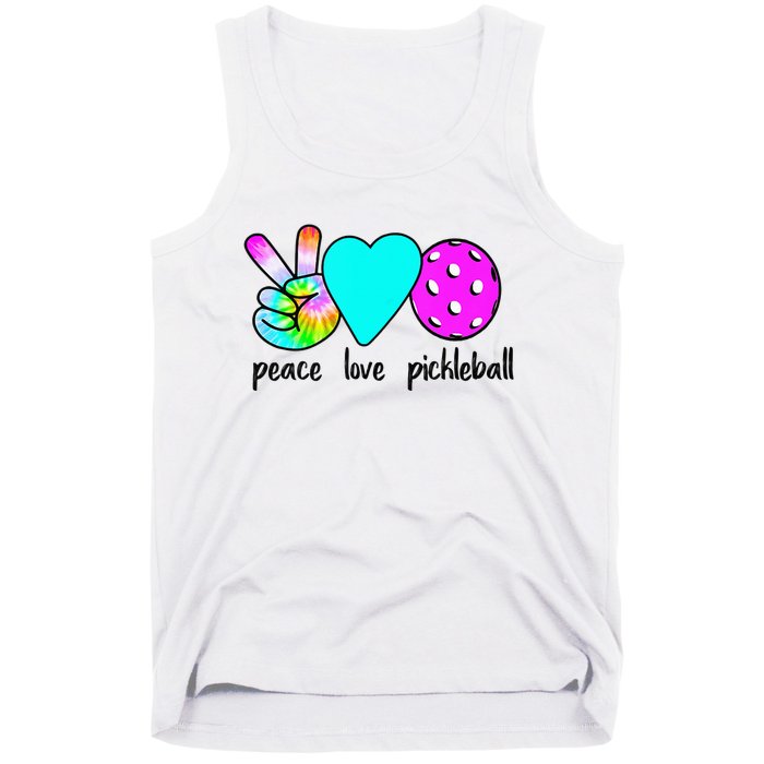 Womans Pickleballer Gift Peace Love Pickleball Tie Dye Tank Top