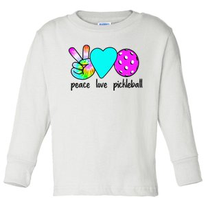 Womans Pickleballer Gift Peace Love Pickleball Tie Dye Toddler Long Sleeve Shirt