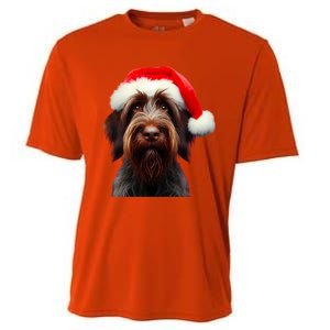 Wirehaired Pointing Griffon With Santa Hat Christmas Dog Mom Gift Cooling Performance Crew T-Shirt