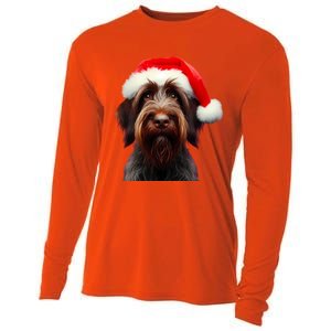 Wirehaired Pointing Griffon With Santa Hat Christmas Dog Mom Gift Cooling Performance Long Sleeve Crew