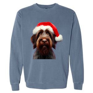 Wirehaired Pointing Griffon With Santa Hat Christmas Dog Mom Gift Garment-Dyed Sweatshirt