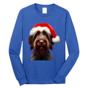 Wirehaired Pointing Griffon With Santa Hat Christmas Dog Mom Gift Long Sleeve Shirt