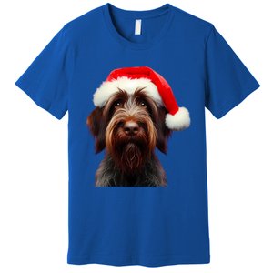 Wirehaired Pointing Griffon With Santa Hat Christmas Dog Mom Gift Premium T-Shirt