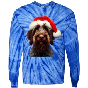 Wirehaired Pointing Griffon With Santa Hat Christmas Dog Mom Gift Tie-Dye Long Sleeve Shirt