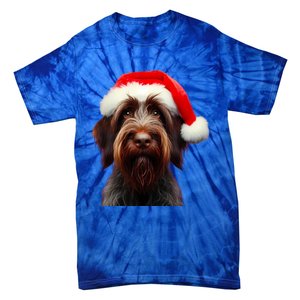 Wirehaired Pointing Griffon With Santa Hat Christmas Dog Mom Gift Tie-Dye T-Shirt