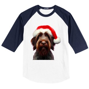 Wirehaired Pointing Griffon With Santa Hat Christmas Dog Mom Gift Baseball Sleeve Shirt