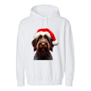 Wirehaired Pointing Griffon With Santa Hat Christmas Dog Mom Gift Garment-Dyed Fleece Hoodie