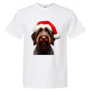 Wirehaired Pointing Griffon With Santa Hat Christmas Dog Mom Gift Garment-Dyed Heavyweight T-Shirt