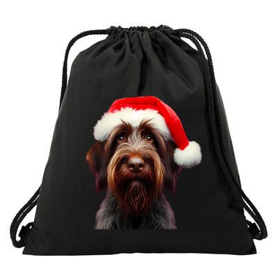 Wirehaired Pointing Griffon With Santa Hat Christmas Dog Mom Gift Drawstring Bag