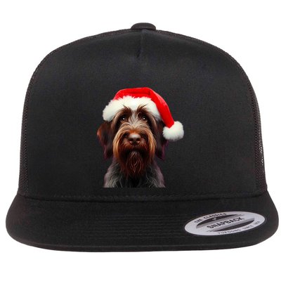 Wirehaired Pointing Griffon With Santa Hat Christmas Dog Mom Gift Flatbill Hat