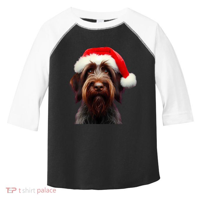 Wirehaired Pointing Griffon With Santa Hat Christmas Dog Mom Gift Toddler Fine Jersey T-Shirt