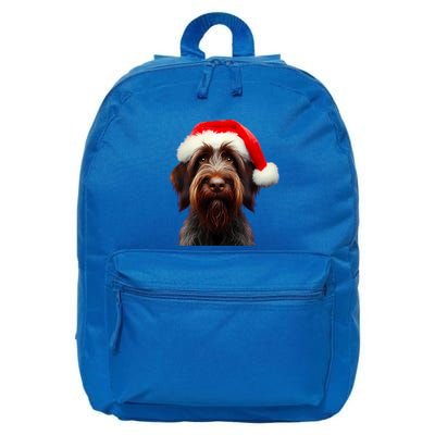 Wirehaired Pointing Griffon With Santa Hat Christmas Dog Mom Gift 16 in Basic Backpack