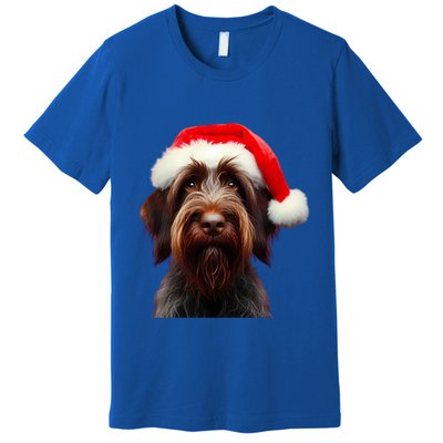 Wirehaired Pointing Griffon With Santa Hat Christmas Dog Mom Gift Premium T-Shirt