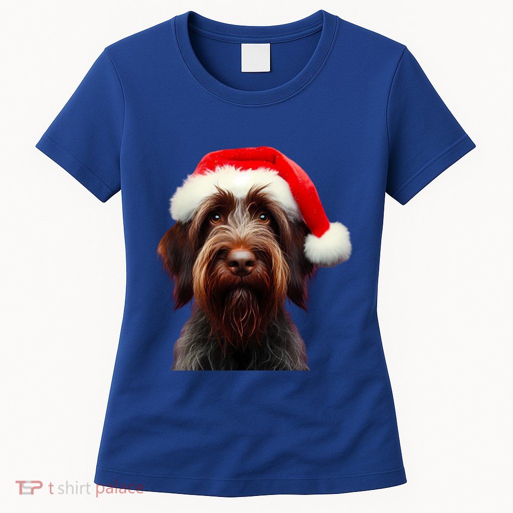 Wirehaired Pointing Griffon With Santa Hat Christmas Dog Mom Gift Womens T-Shirt