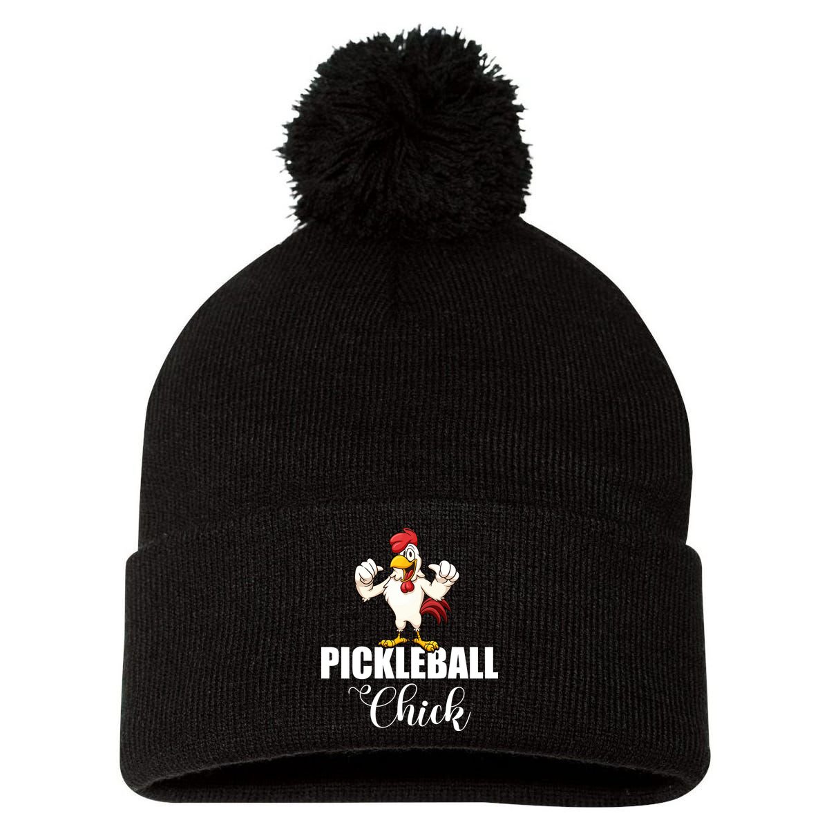Womens Pickleball Gift Pickle Ball Chick Player Pom Pom 12in Knit Beanie