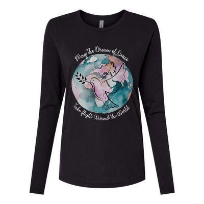 World Peace Gift Peace And Love Dove May Peace Take Flight Womens Cotton Relaxed Long Sleeve T-Shirt