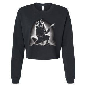 Wolf Playing Guitar Rock And Roll Rock Star Cropped Pullover Crew