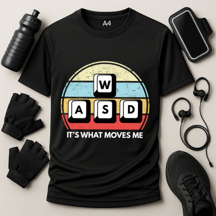 Wasd Pc Gamer Retro Gaming ItS What Moves Me Pc Master Race Gift Cooling Performance Crew T-Shirt