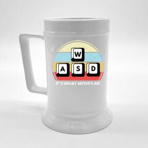 Wasd Pc Gamer Retro Gaming ItS What Moves Me Pc Master Race Gift Beer Stein