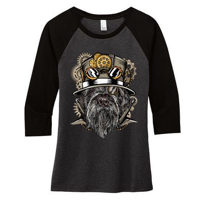 Wirehaired Pointing Griffon Dog Steampunk Women's Tri-Blend 3/4-Sleeve Raglan Shirt