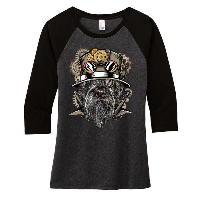 Wirehaired Pointing Griffon Dog Steampunk Women's Tri-Blend 3/4-Sleeve Raglan Shirt