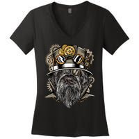 Wirehaired Pointing Griffon Dog Steampunk Women's V-Neck T-Shirt