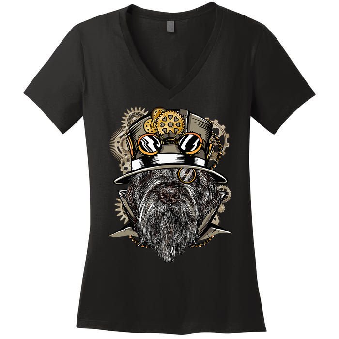 Wirehaired Pointing Griffon Dog Steampunk Women's V-Neck T-Shirt