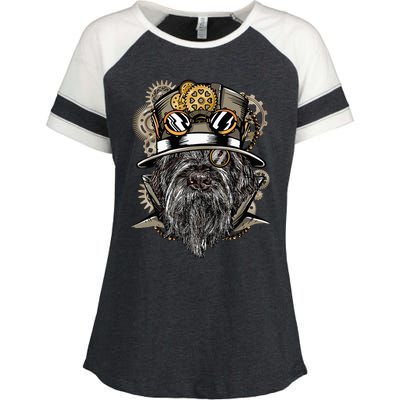 Wirehaired Pointing Griffon Dog Steampunk Enza Ladies Jersey Colorblock Tee