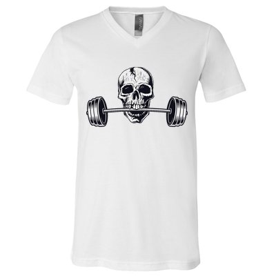 Weightlifting  Powerlifting Heavy Barbell Skull V-Neck T-Shirt