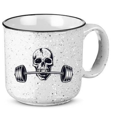 Weightlifting  Powerlifting Heavy Barbell Skull 15oz Campfire Ceramic Mug