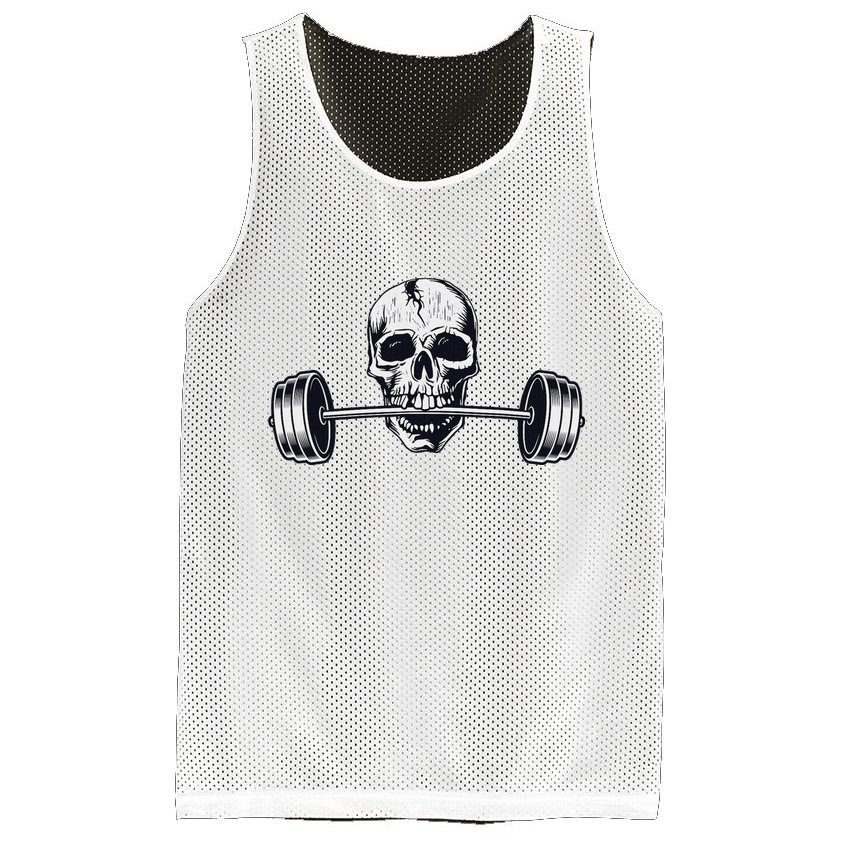 Weightlifting  Powerlifting Heavy Barbell Skull Mesh Reversible Basketball Jersey Tank