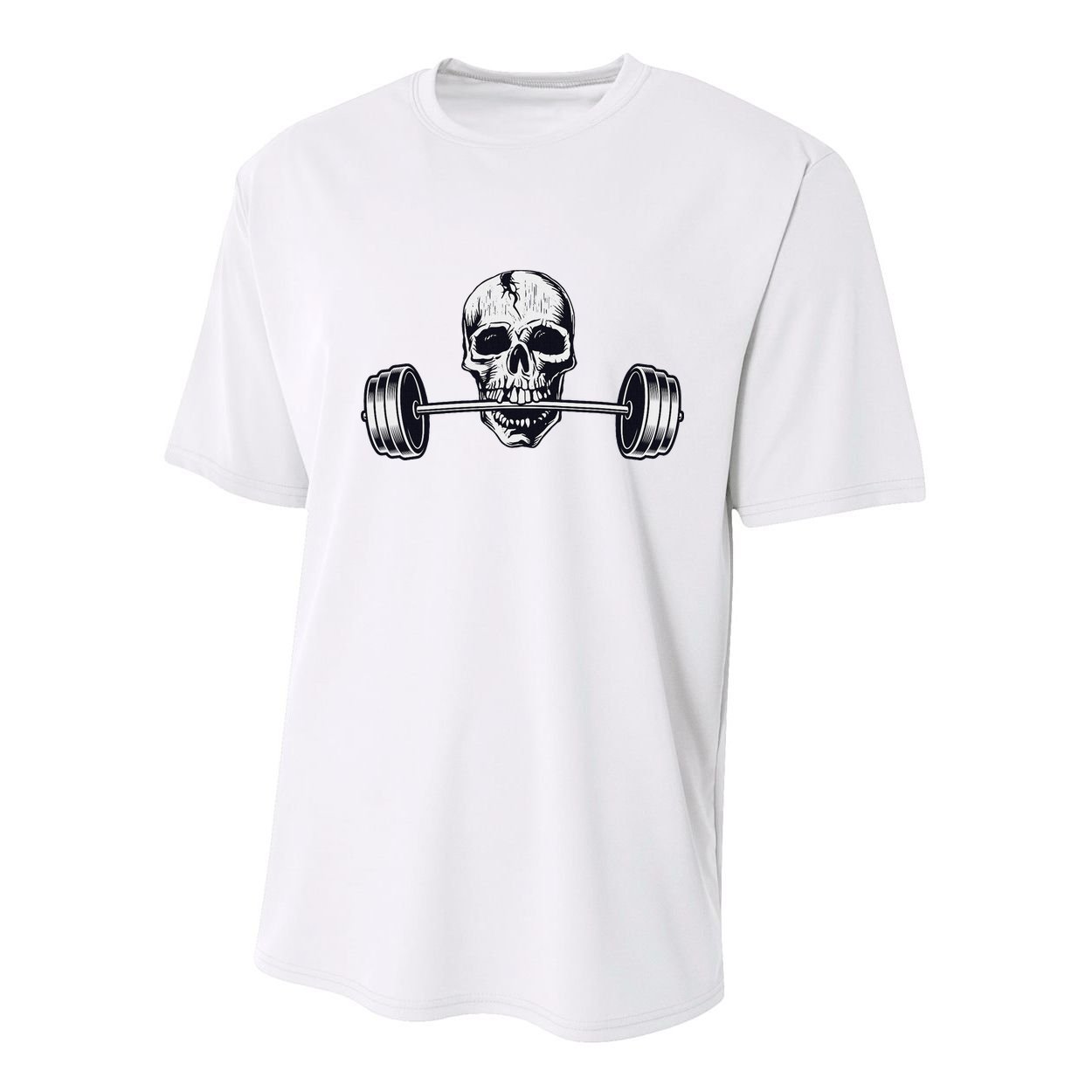 Weightlifting  Powerlifting Heavy Barbell Skull Youth Performance Sprint T-Shirt