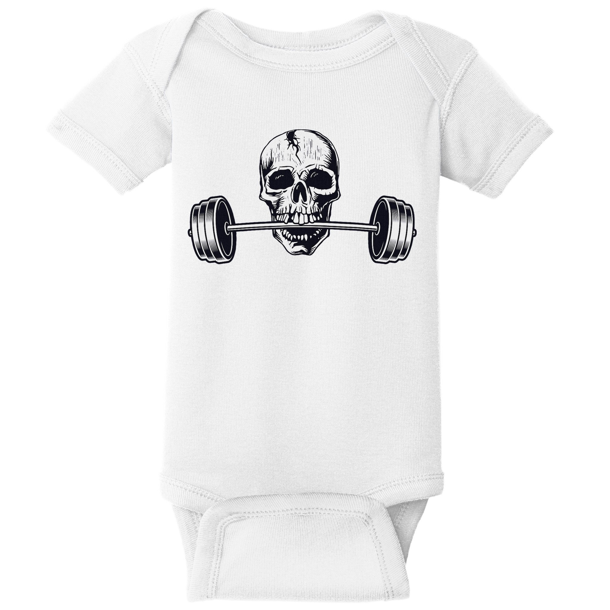 Weightlifting  Powerlifting Heavy Barbell Skull Baby Bodysuit
