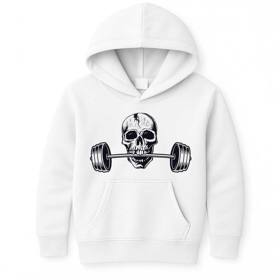 Weightlifting  Powerlifting Heavy Barbell Skull Kids Hoodie