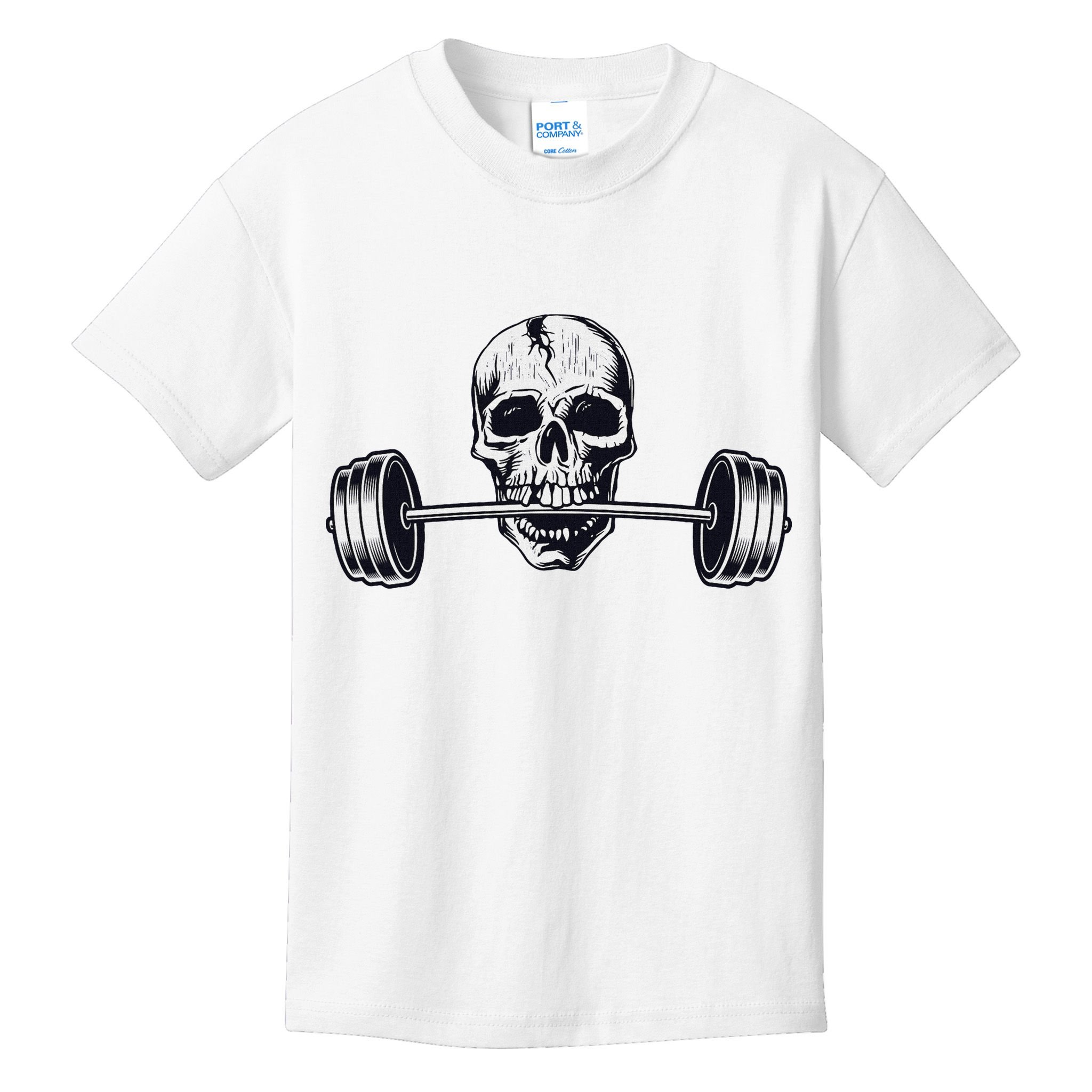Weightlifting  Powerlifting Heavy Barbell Skull Kids T-Shirt