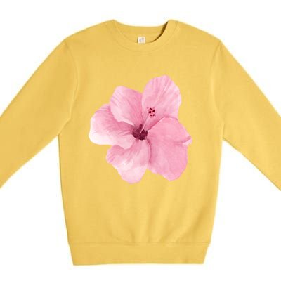 Watercolor Pink Hibiscus Mother's Day Floral Flower Design Gift Premium Crewneck Sweatshirt