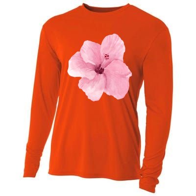 Watercolor Pink Hibiscus Mother's Day Floral Flower Design Gift Cooling Performance Long Sleeve Crew