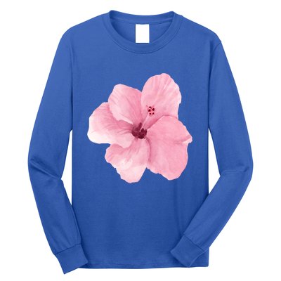 Watercolor Pink Hibiscus Mother's Day Floral Flower Design Gift Long Sleeve Shirt