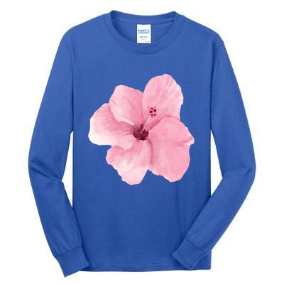 Watercolor Pink Hibiscus Mother's Day Floral Flower Design Gift Tall Long Sleeve T-Shirt