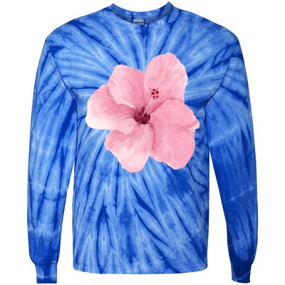 Watercolor Pink Hibiscus Mother's Day Floral Flower Design Gift Tie-Dye Long Sleeve Shirt