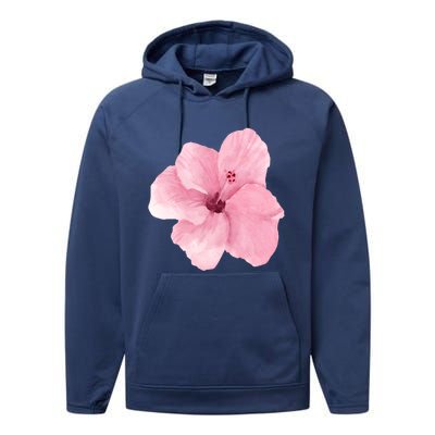 Watercolor Pink Hibiscus Mother's Day Floral Flower Design Gift Performance Fleece Hoodie