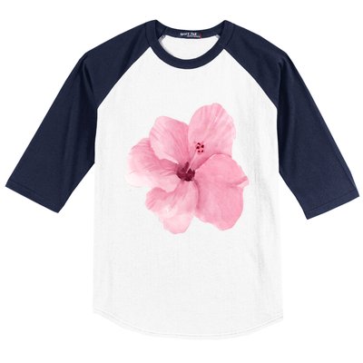 Watercolor Pink Hibiscus Mother's Day Floral Flower Design Gift Baseball Sleeve Shirt