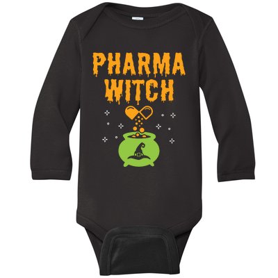 Women Pharmacist Halloween Women Pharmacy Tech Pharma Witch Vneck Baby Long Sleeve Bodysuit