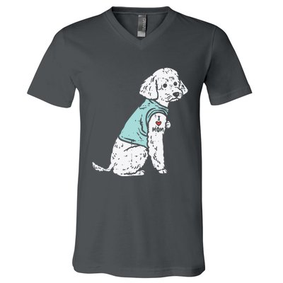 Womens Poodle I Love Mom Tattoo Cute Pet Dog Owner Lover Women Gift V-Neck T-Shirt