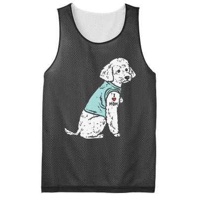 Womens Poodle I Love Mom Tattoo Cute Pet Dog Owner Lover Women Gift Mesh Reversible Basketball Jersey Tank